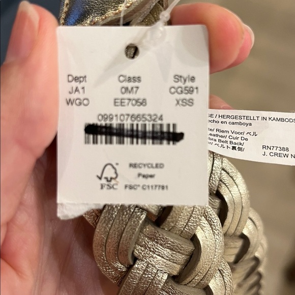 NWT J.Crew Braided Metallic Italian Leather in white gold XS/S - Picture 8 of 10